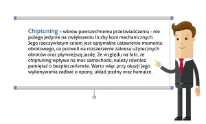 Ilustracja mężczyzny w garniturze wskazującego na tablicę z tekstem o chiptuningu.
