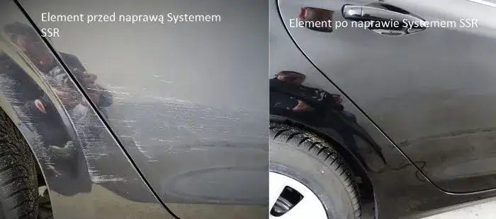 samochód przed i po polerowaniu rys